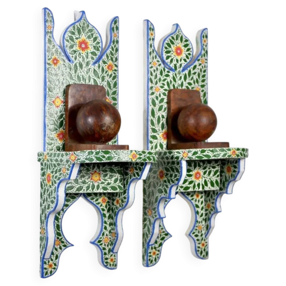 Paire de tables de chevet ou étagères tunisiennes peintes à la main