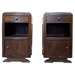 Paire de tables de chevet – Époque Art Déco – Chêne massif et marbre