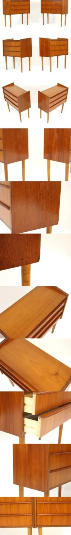 Paire de tables de chevet rétro vintage en teck danois avec tiroirs des années 1970.
