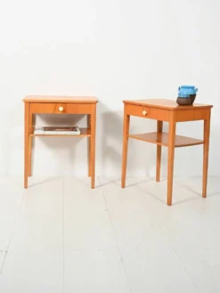 Paire de tables de chevet scandinaves vintage en hêtre