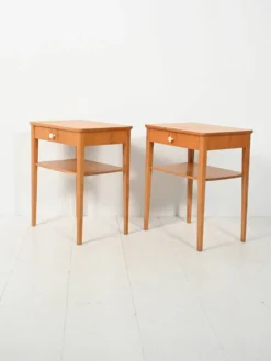 Paire de tables de chevet scandinaves vintage en hêtre