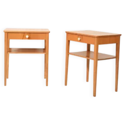Paire de tables de chevet scandinaves vintage en hêtre