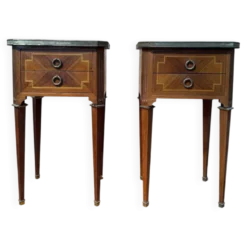 Paire de tables de chevet Style Louis XVI – Maison Gouffé – Marqueterie & Marbre