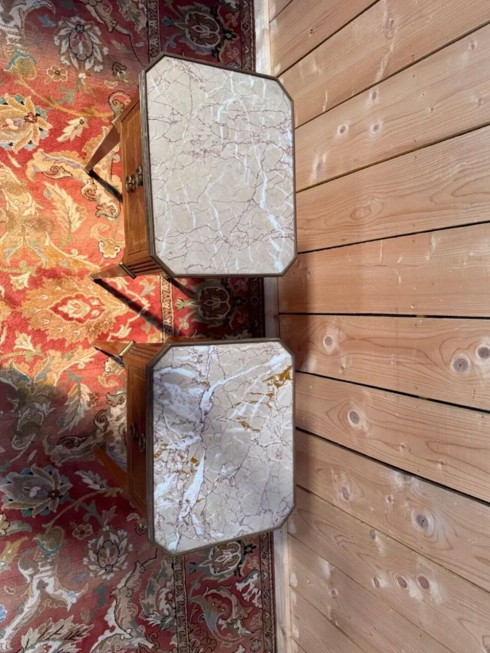 Paire de tables de chevet Style Louis XVI – Maison Gouffé – Marqueterie & Marbre