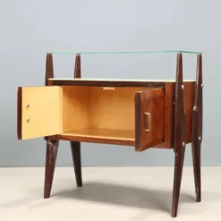 Paire de tables de chevet vintage en hêtre et verre, design Italie, années 1960