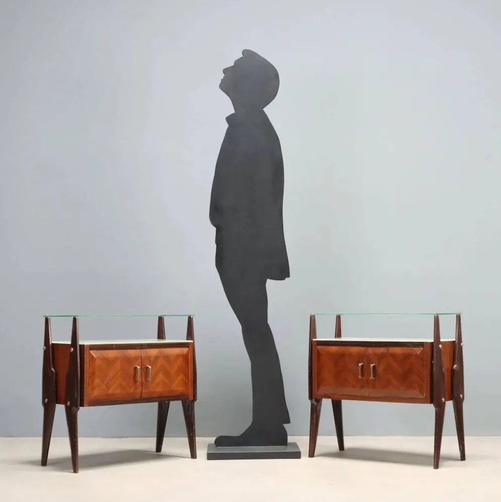 Paire de tables de chevet vintage en hêtre et verre, design Italie, années 1960