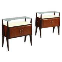 Paire de tables de chevet vintage en hêtre et verre, design Italie, années 1960