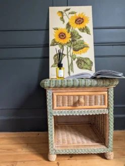 Paire de tables de chevet vintage en rotin tressé et osier 70/80