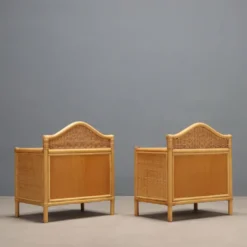 Paire de tables de chevet vintage en osier tressé et hêtre, design italien des années 1980.