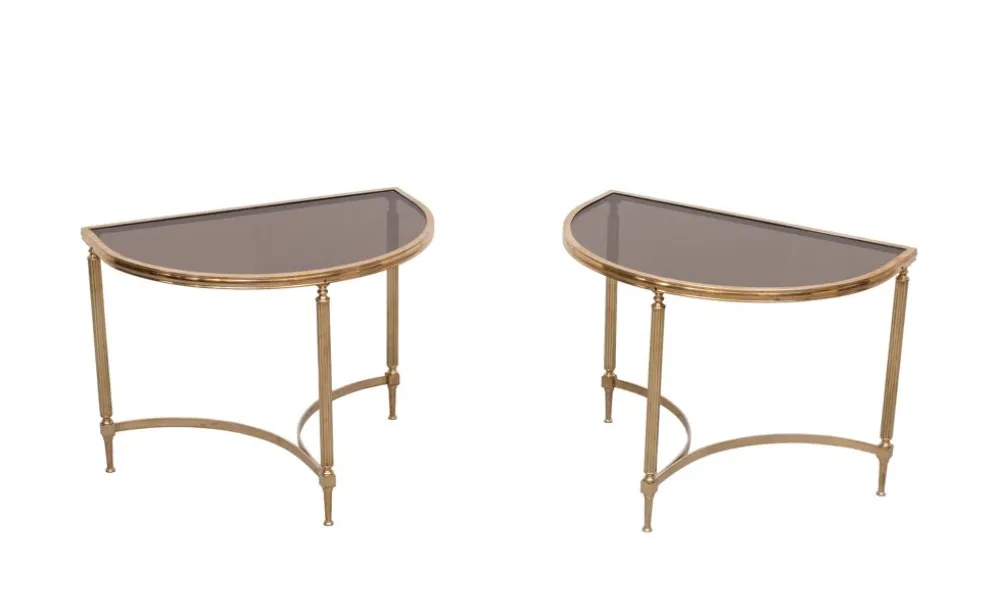 paire de tables demi-lune en laiton Maison Jansen France années 1970