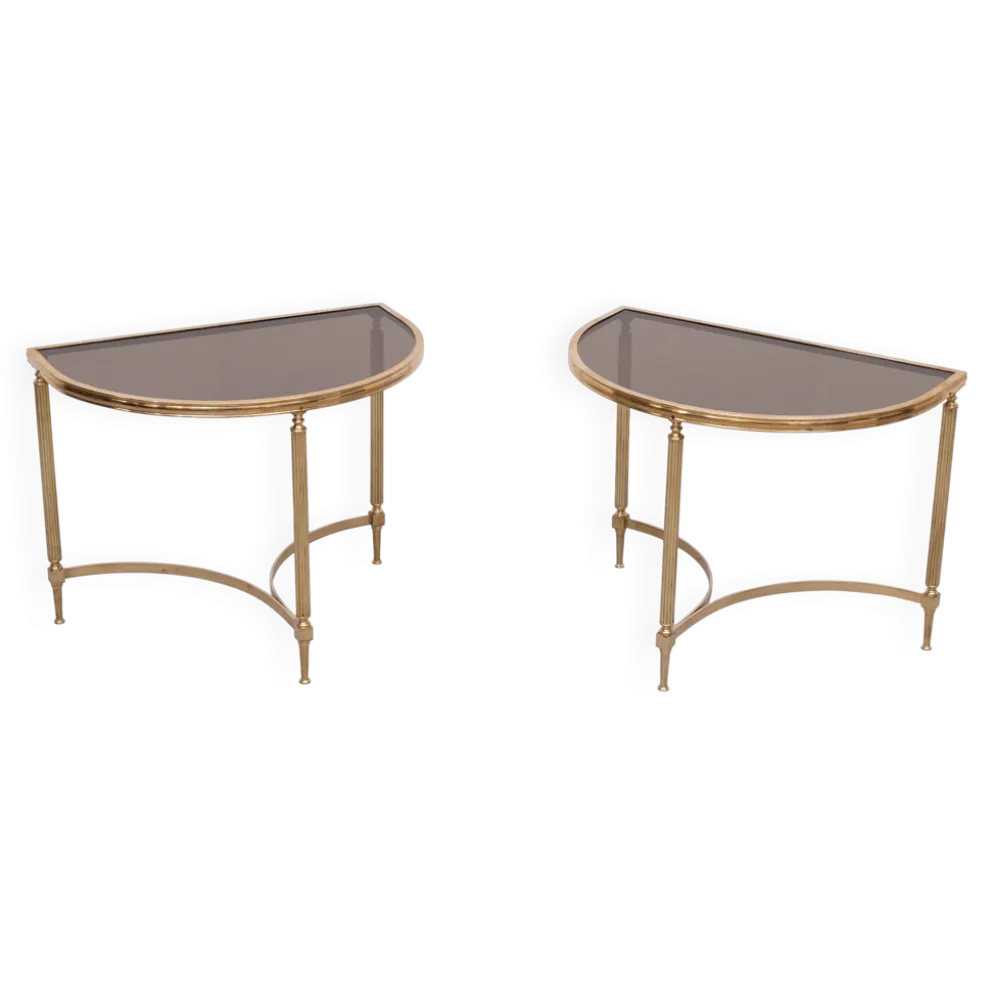 paire de tables demi-lune en laiton Maison Jansen France années 1970