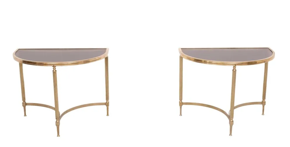 paire de tables demi-lune en laiton Maison Jansen France années 1970