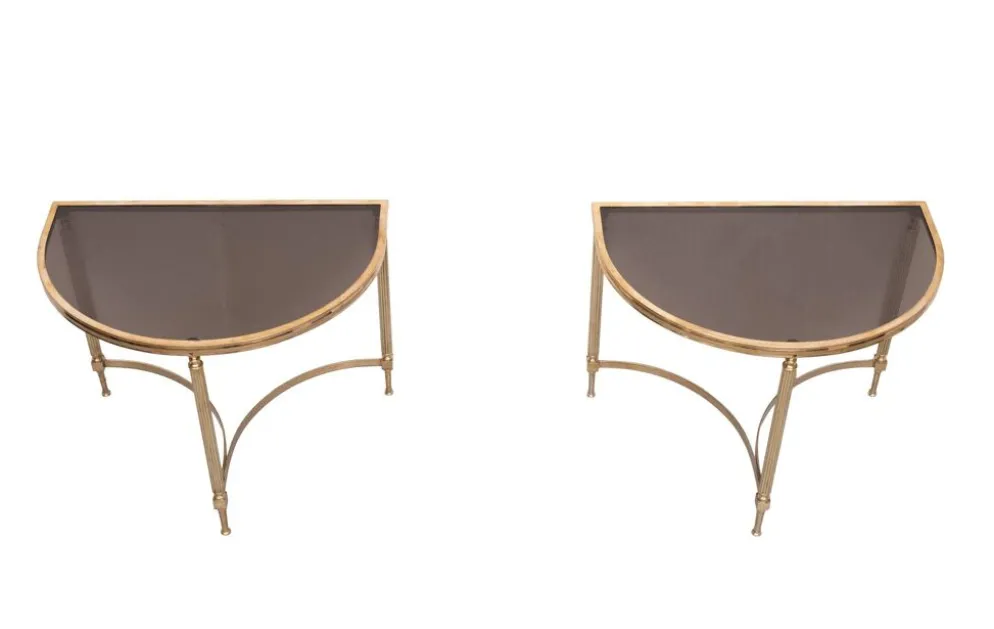 paire de tables demi-lune en laiton Maison Jansen France années 1970