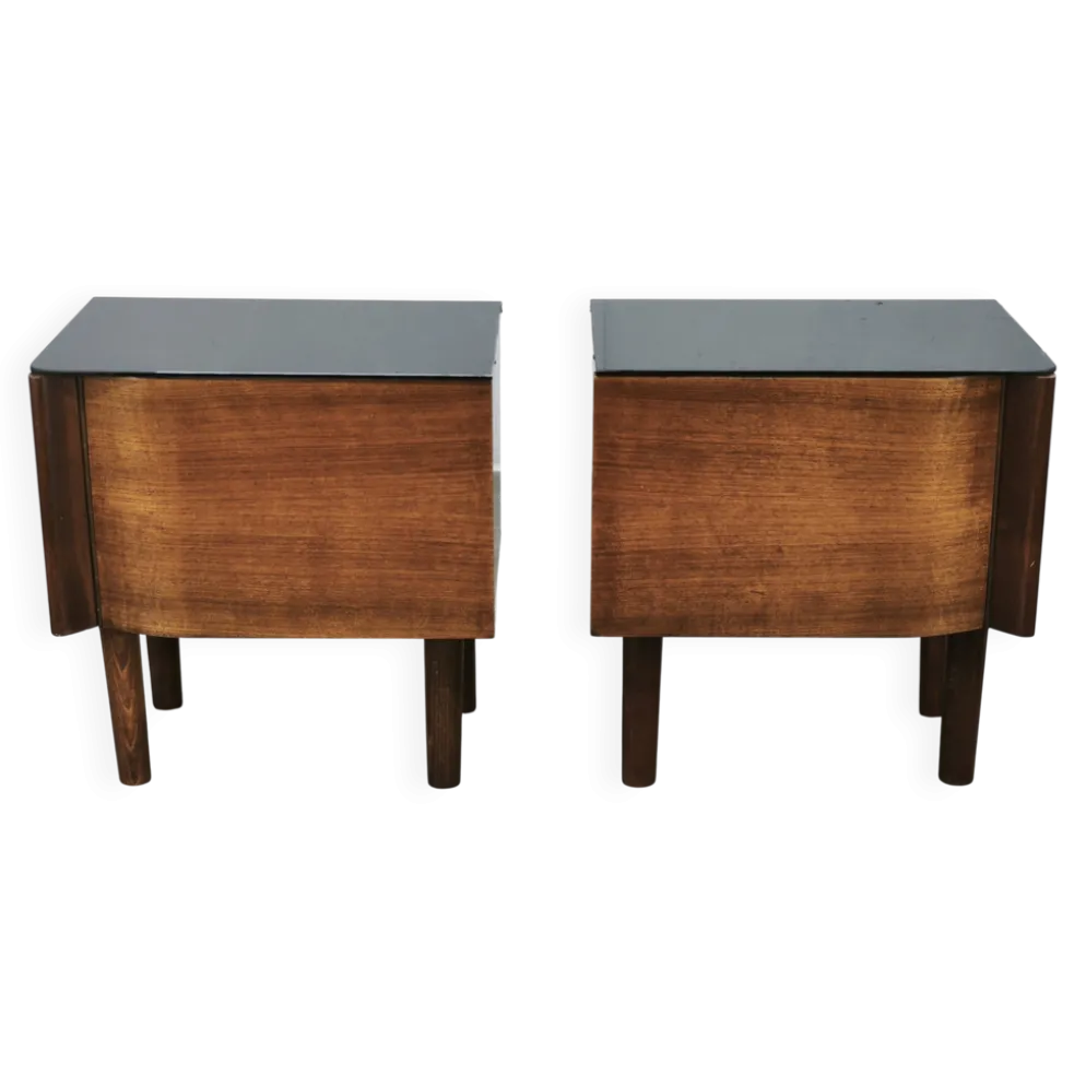 Paire de tables de nuit Art Déco avec verre Opaxit noir, Tchécoslovaquie, années 1940.