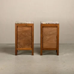 Paire de tables de nuit Art Nouveau / Art Déco en chêne et marbre, années 1930.