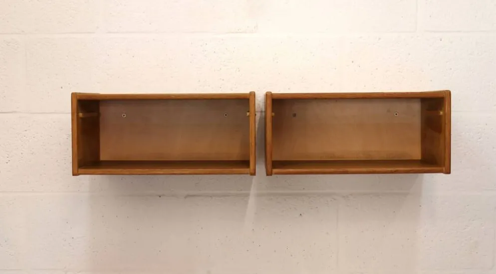 Paire de tables de nuit flottantes vintage en chêne design danois années 1970 scandinave