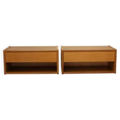 Paire de tables de nuit flottantes vintage en chêne design danois années 1970 scandinave