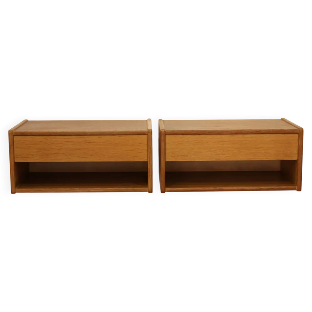 Paire de tables de nuit flottantes vintage en chêne design danois années 1970 scandinave