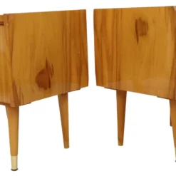 Paire de tables de nuit vintage rockabilly en bois clair