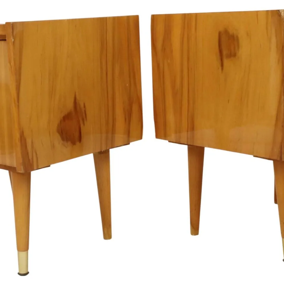 Paire de tables de nuit vintage rockabilly en bois clair