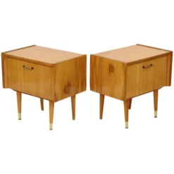 Paire de tables de nuit vintage rockabilly en bois clair