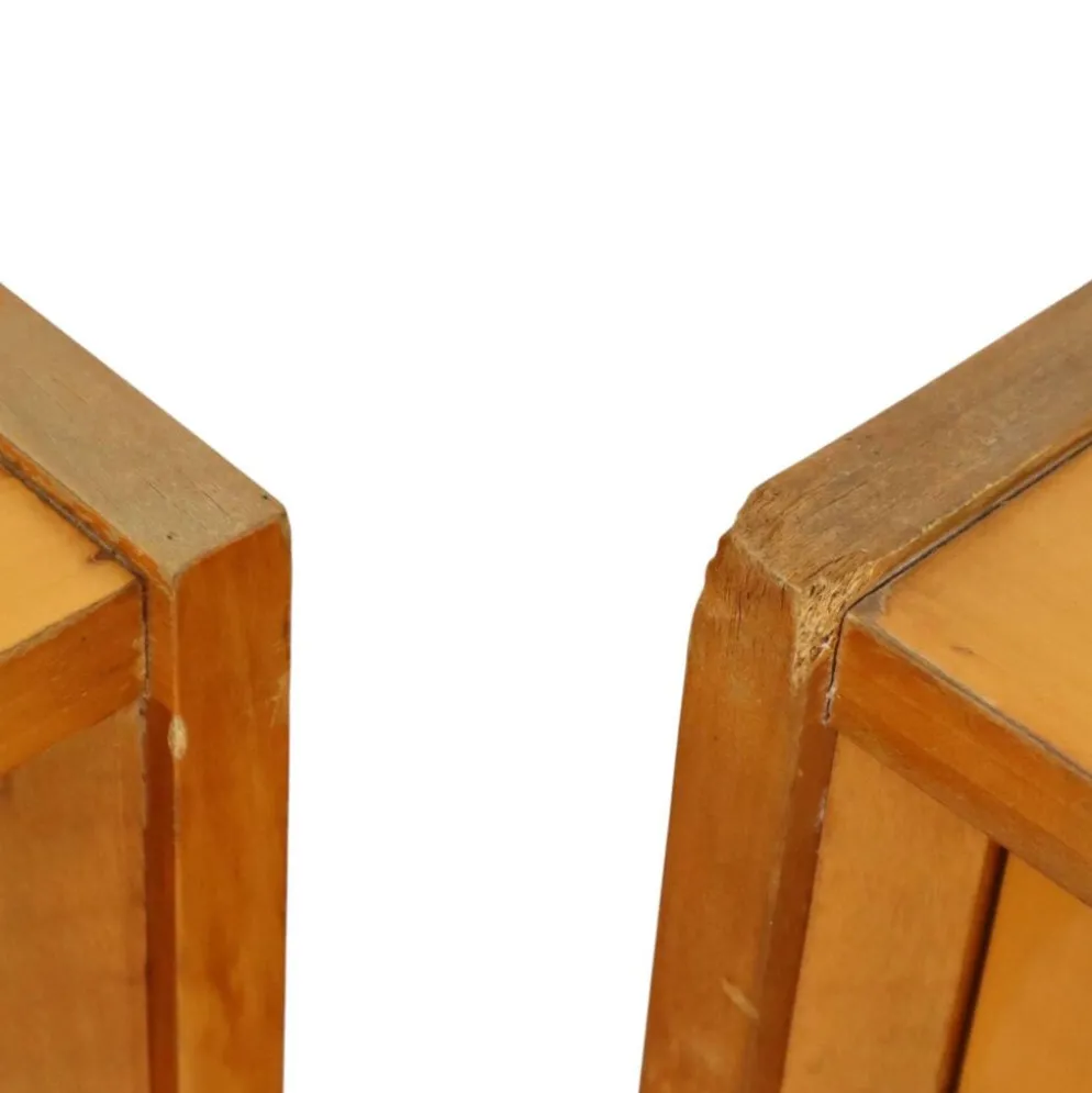 Paire de tables de nuit vintage rockabilly en bois clair