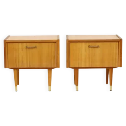Paire de tables de nuit vintage rockabilly en bois clair