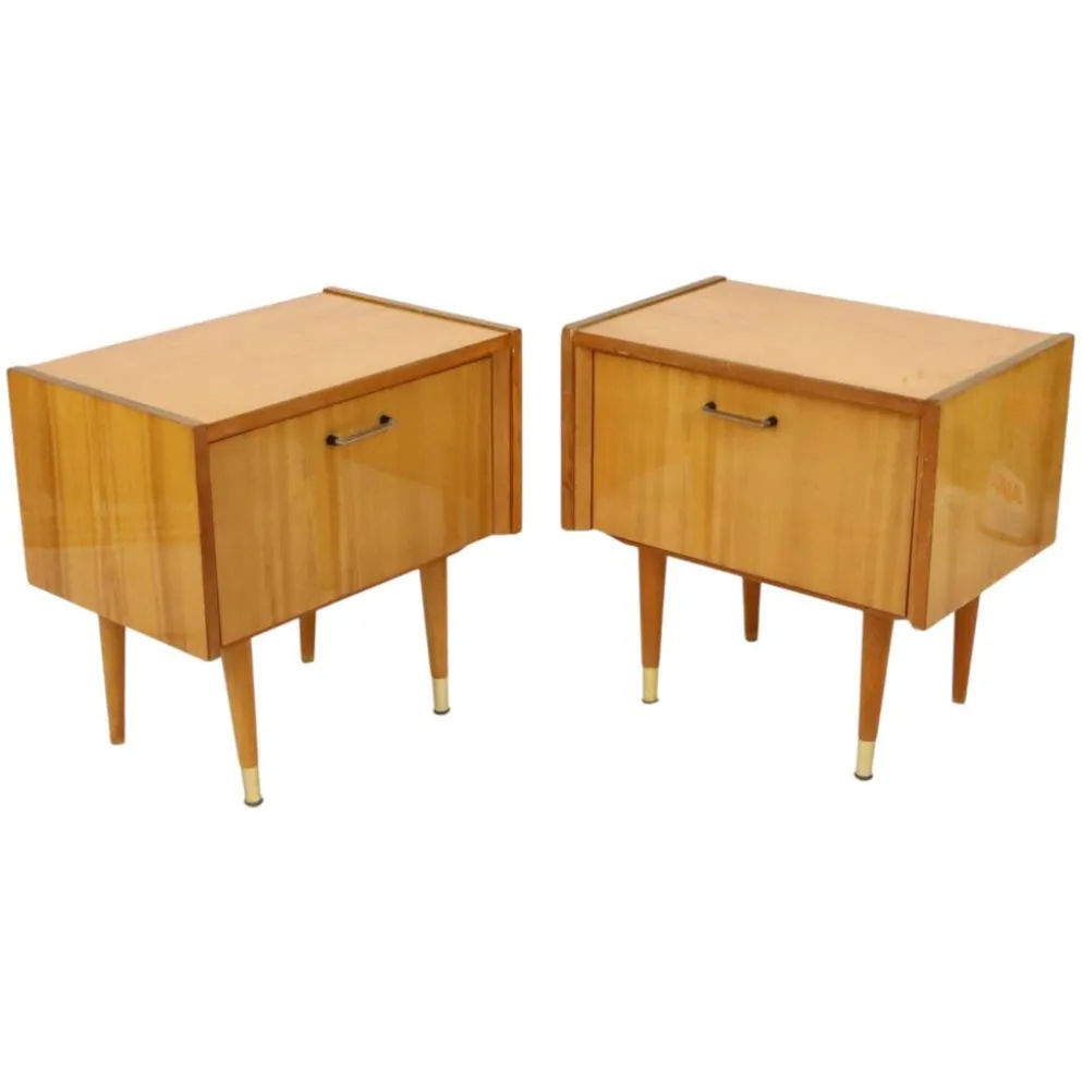 Paire de tables de nuit vintage rockabilly en bois clair