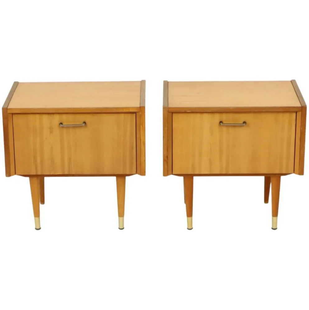 Paire de tables de nuit vintage rockabilly en bois clair