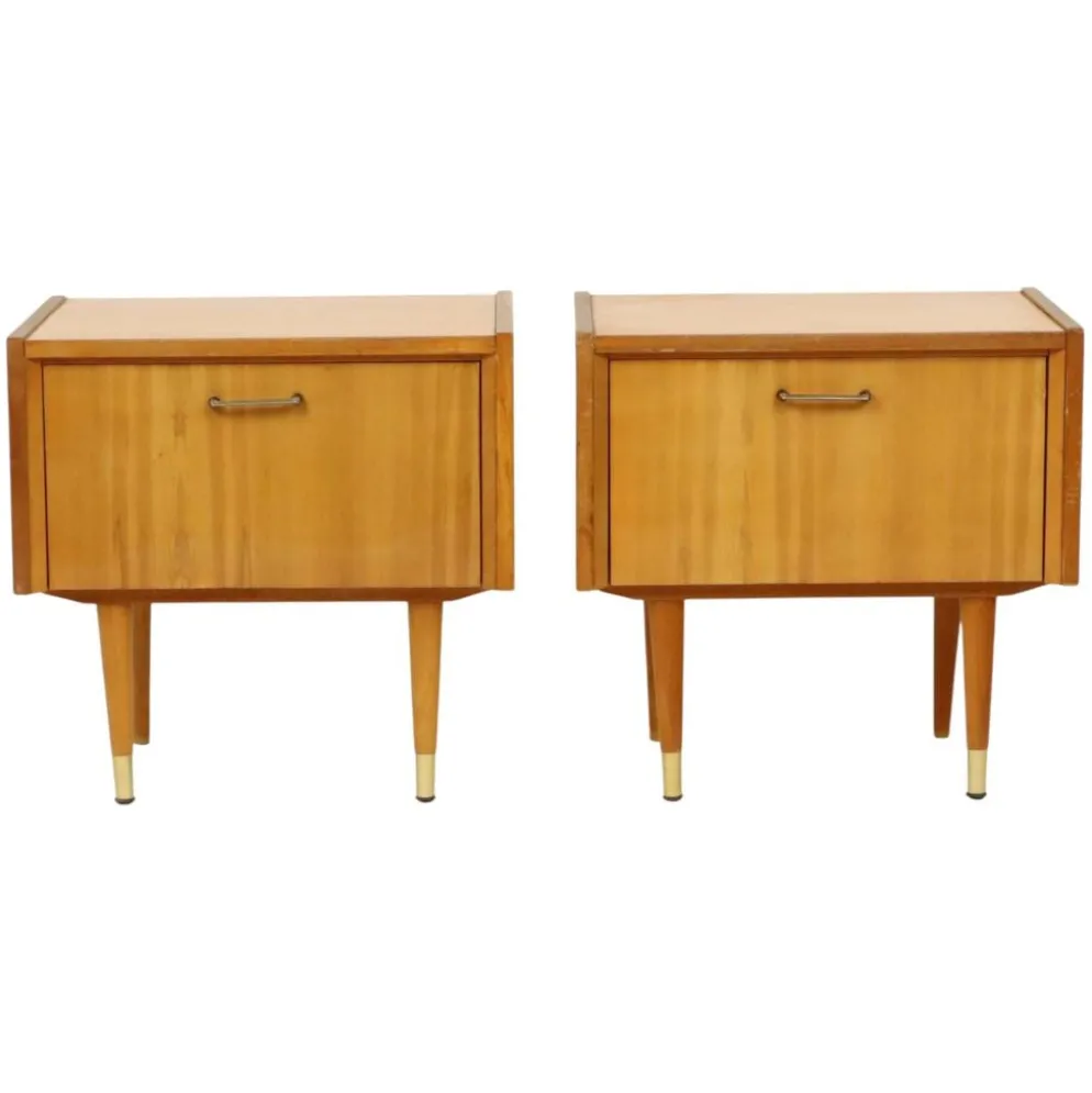 Paire de tables de nuit vintage rockabilly en bois clair