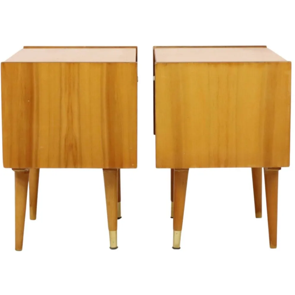 Paire de tables de nuit vintage rockabilly en bois clair