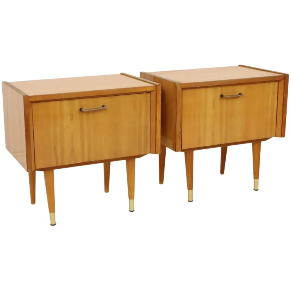 Paire de tables de nuit vintage rockabilly en bois clair