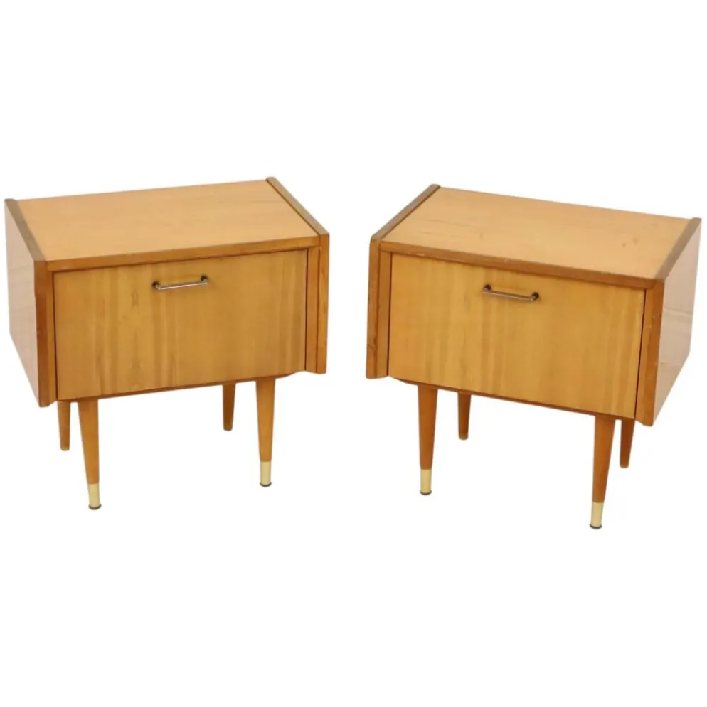Paire de tables de nuit vintage rockabilly en bois clair
