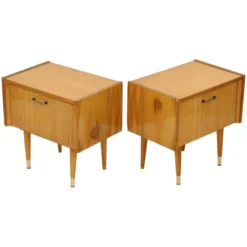 Paire de tables de nuit vintage rockabilly en bois clair