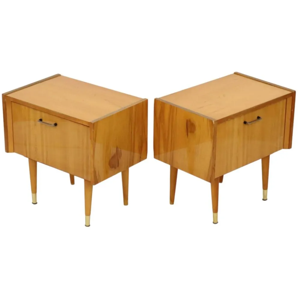 Paire de tables de nuit vintage rockabilly en bois clair