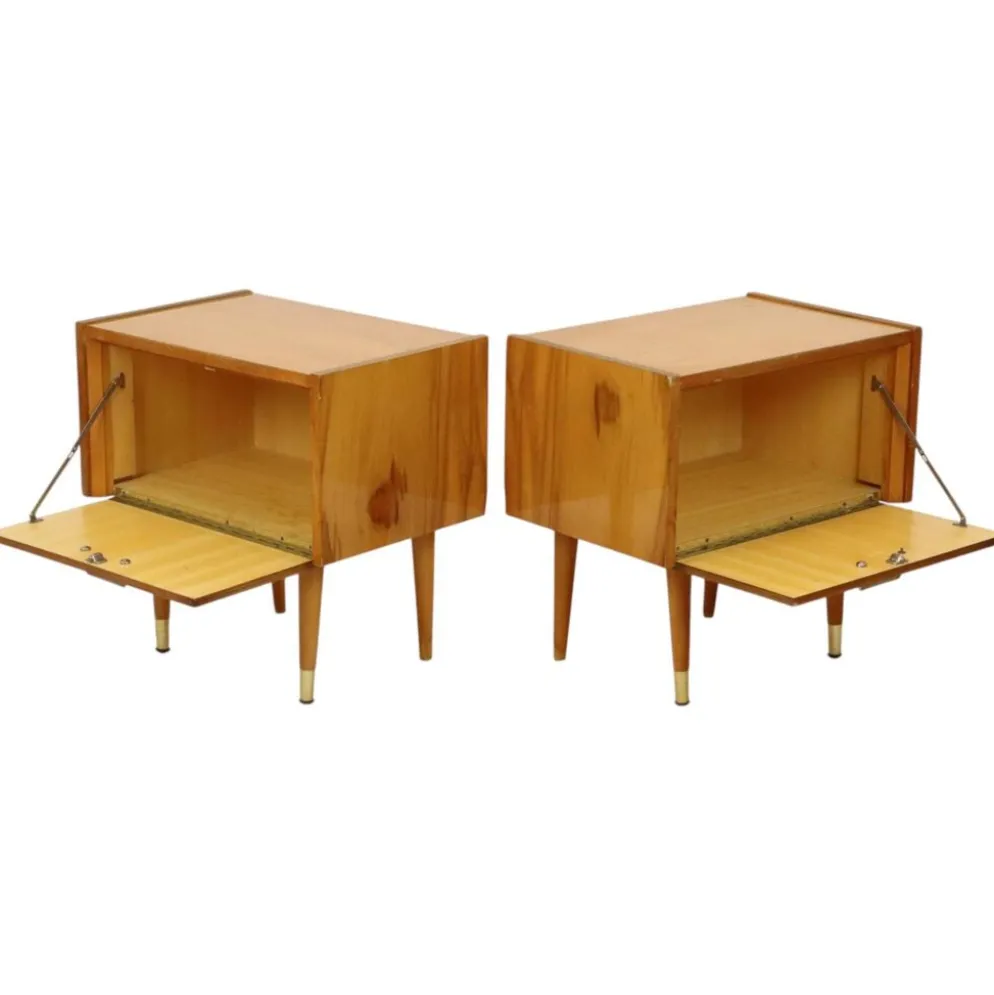 Paire de tables de nuit vintage rockabilly en bois clair