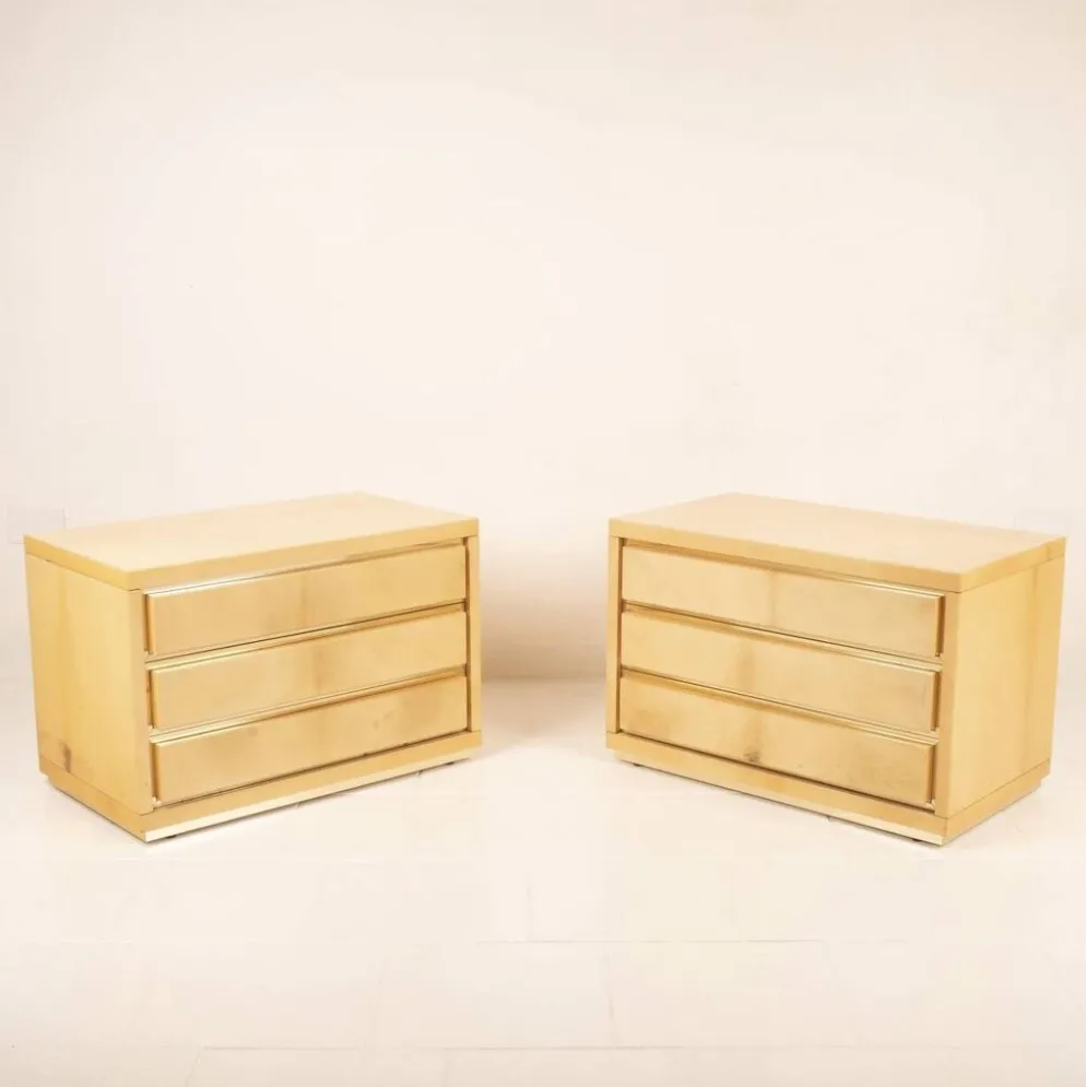 Paire de tables de nuit vintage en parchemin par Aldo Tura, années 1960.