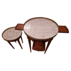 Paire de tables gigognes anciennes marbre et laiton – style Louis XVI