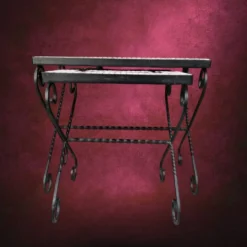 Paire de tables gigognes en fer forgé et mosaïque de céramique – années 50-60
