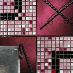 Paire de tables gigognes en fer forgé et mosaïque de céramique – années 50-60