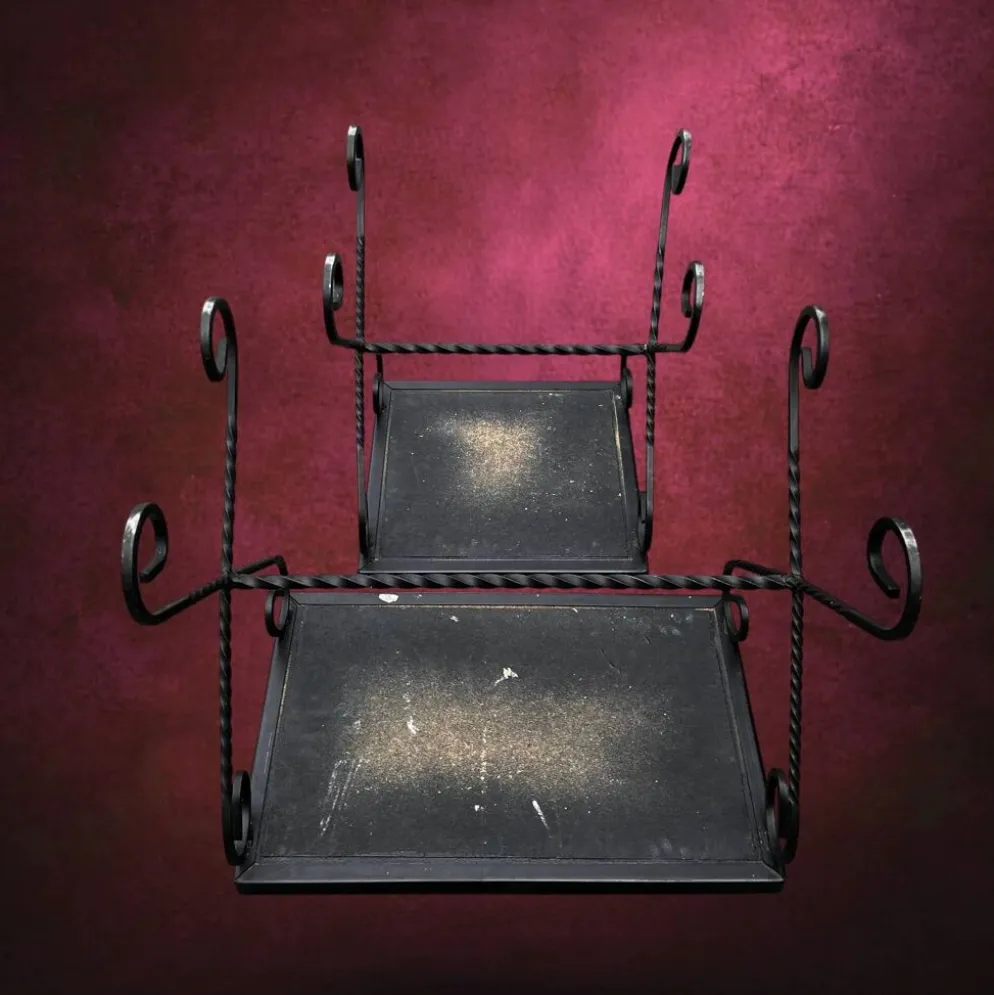 Paire de tables gigognes en fer forgé et mosaïque de céramique – années 50-60