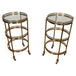 Paire de tables roulantes Art déco rondes à plateaux amovibles, Maison Jansen