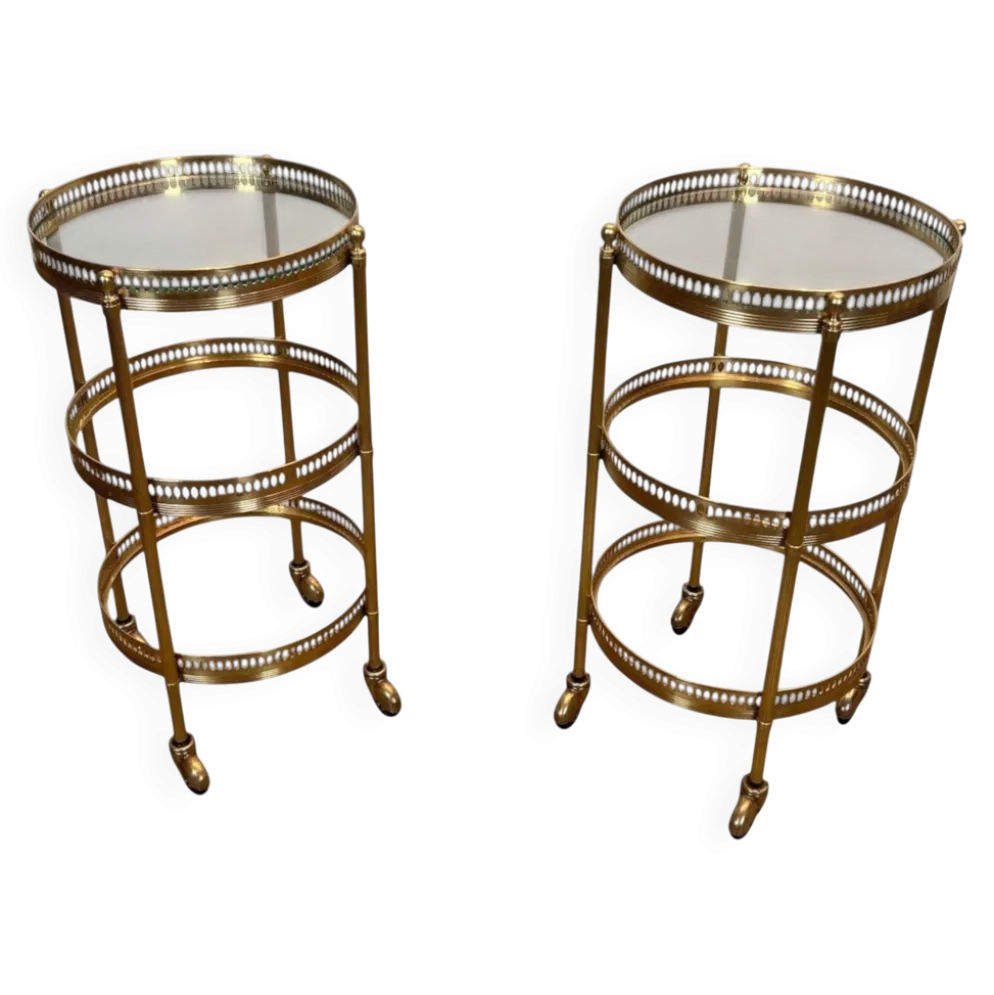 Paire de tables roulantes Art déco rondes à plateaux amovibles, Maison Jansen