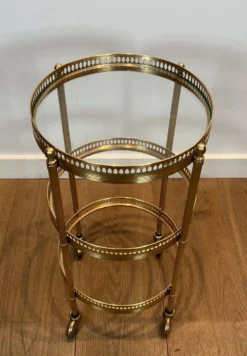 Paire de tables roulantes Art déco rondes à plateaux amovibles, Maison Jansen