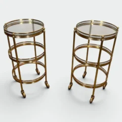 Paire de tables roulantes Art déco rondes à plateaux amovibles, Maison Jansen