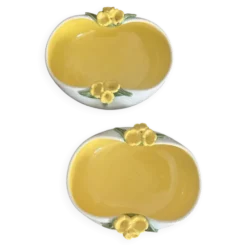 Paire de vide-poches Kéramos Sèvres en céramique jaune à fleurs – années 50 – superbe et décoratif
