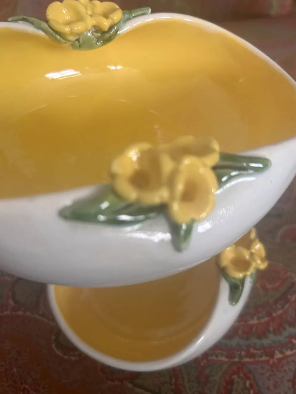 Paire de vide-poches Kéramos Sèvres en céramique jaune à fleurs – années 50 – superbe et décoratif