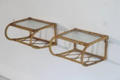 Paire d'étagères en rotin et verre 1960