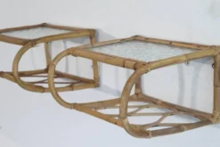 Paire d'étagères en rotin et verre 1960