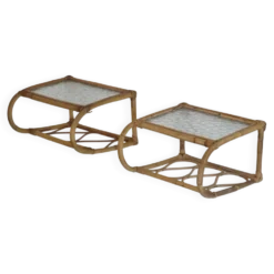Paire d'étagères en rotin et verre 1960